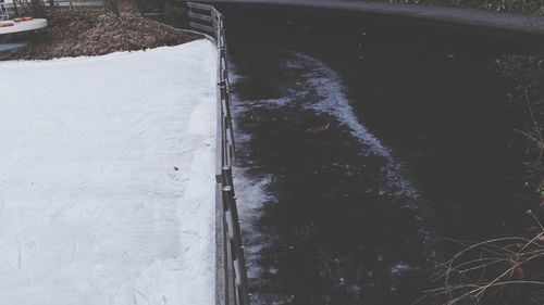 High angle view of snow on road