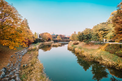 Scenic view of lake against sky during autumn