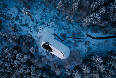 High angle view of snow on land