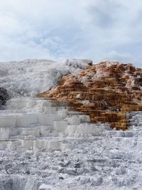 Scenic view of frozen mountain against sky