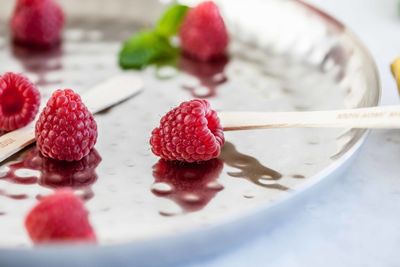 Close-up of strawberries in plate