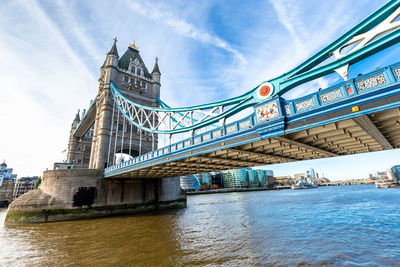 View of bridge over river against cloudy sky