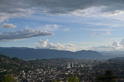 High angle view of townscape against sky
