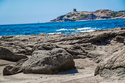 Scenic view of sea against clear sky