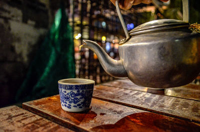 Close-up of tea cup on table