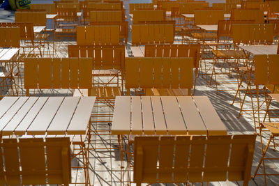 High angle of tables and chairs