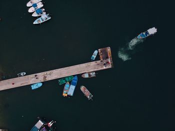 High angle view of ship in sea