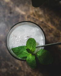 Directly above shot of drink on glass