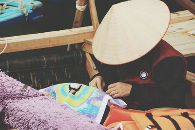 Close-up of man wearing hat