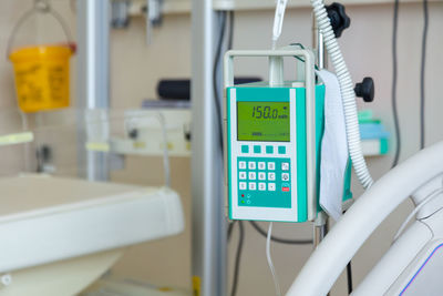 Close-up of medical equipment at hospital