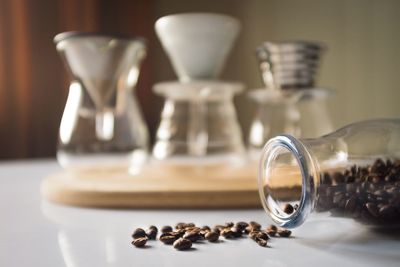 Close-up of coffee beans on table