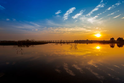 Scenic view of lake against sky during sunset