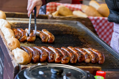 Close-up of meat on barbecue grill