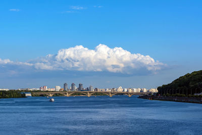 View of city by sea against sky