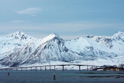 Scenic view of snowcapped mountains against sky
