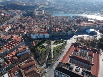 High angle view of cityscape against sky