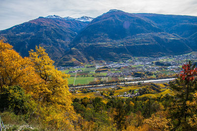 Scenic view of landscape against sky during autumn