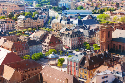 High angle view of buildings in city