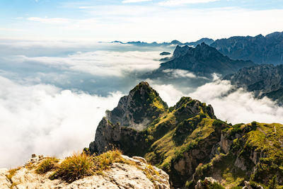 Scenic view of snowcapped mountains against sky