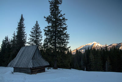 Scenic view of snow covered mountain against clear sky