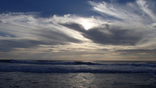 Scenic view of sea against cloudy sky