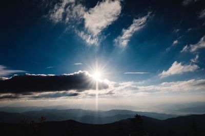 Scenic view of silhouette mountains against sky during sunset