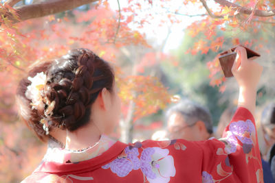 Rear view of multi colored flowers