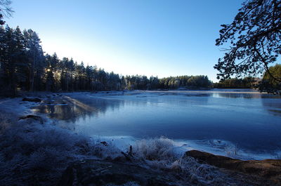 Scenic view of frozen lake against sky during winter