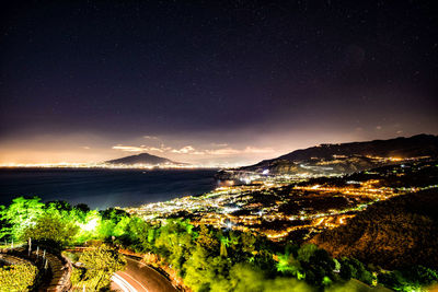 Aerial view of illuminated city at night