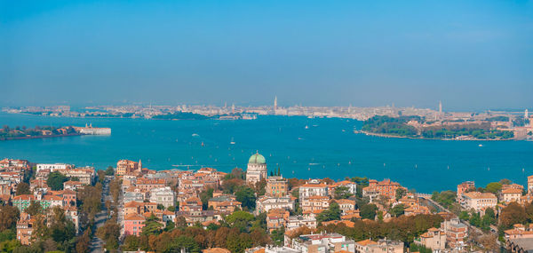 High angle view of cityscape against sky