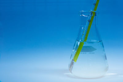 Close-up of glass against blue background