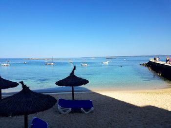 Scenic view of sea against clear blue sky. balearic sea, palma de mallorca 