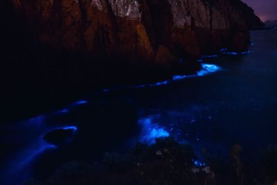 Light painting on water at night