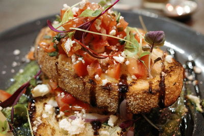 Close-up of served food in plate