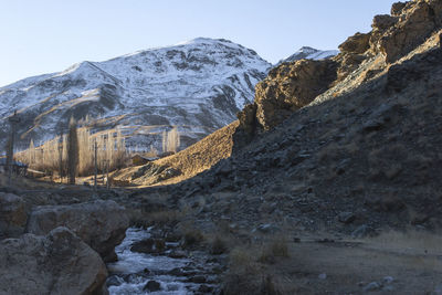 Scenic view of snowcapped mountains against sky