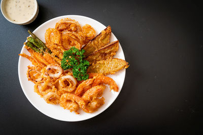 High angle view of food in plate