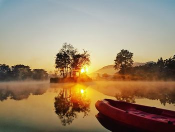 Scenic view of lake against sky during sunset