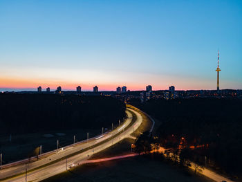 Panoramic view of road against clear sky at sunset