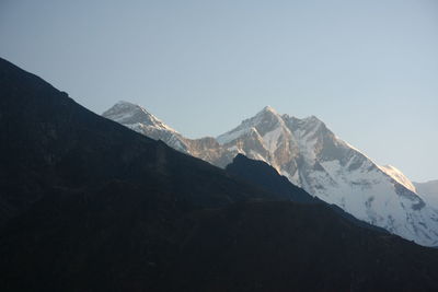 Scenic view of snowcapped mountains against clear sky mt. everest