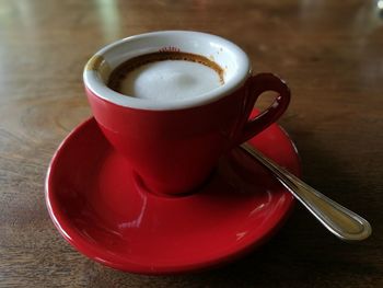 Close-up of coffee cup on table