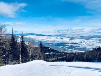 Scenic view of snow covered landscape against sky