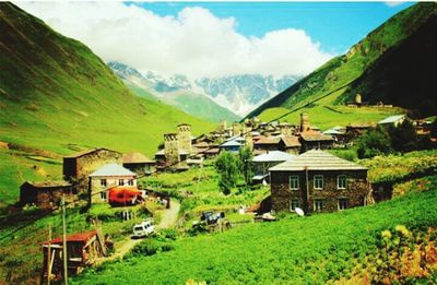 High angle view of houses on landscape