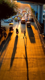 High angle view of people walking on street