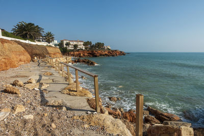 Scenic view of sea against clear sky