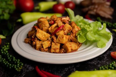 High angle view of meal served in plate