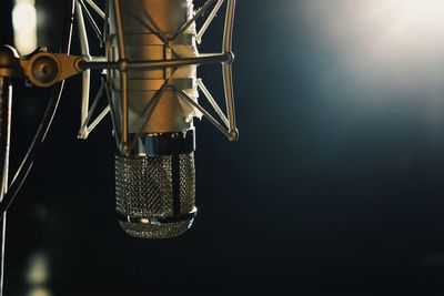 Close-up of microphone in darkroom