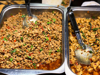 High angle view of food on table