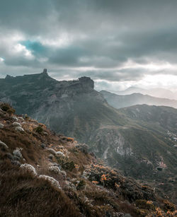 Scenic view of landscape and mountains against sky