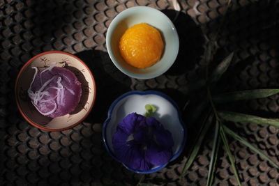 High angle view of fruit salad on table