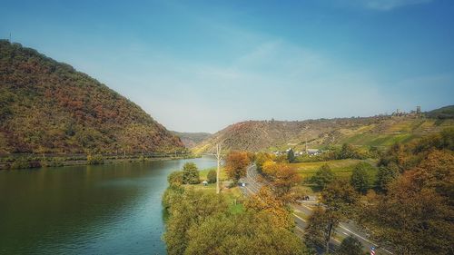 Scenic view of lake against sky during autumn